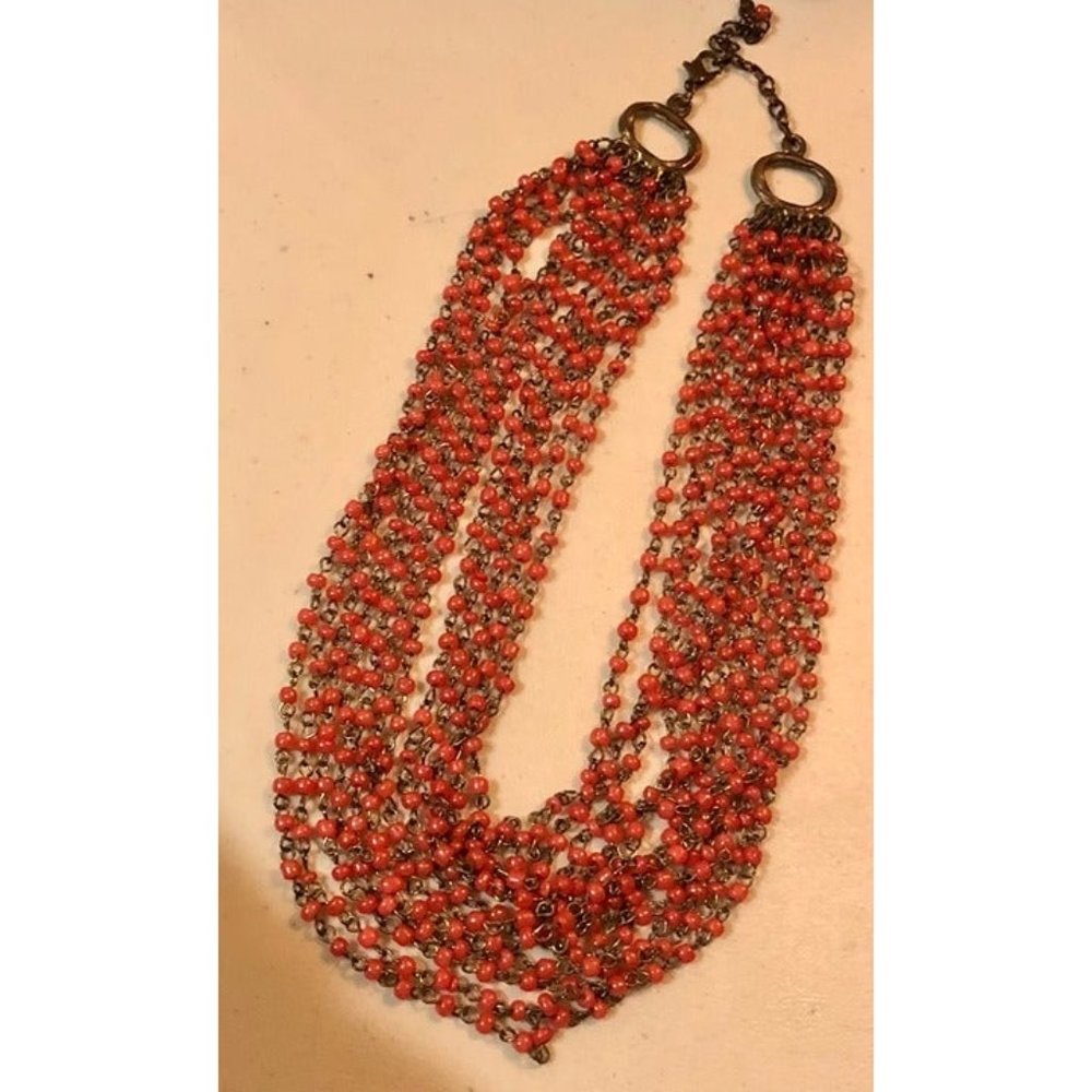 multi strand red glass‎ bead choker Necklace